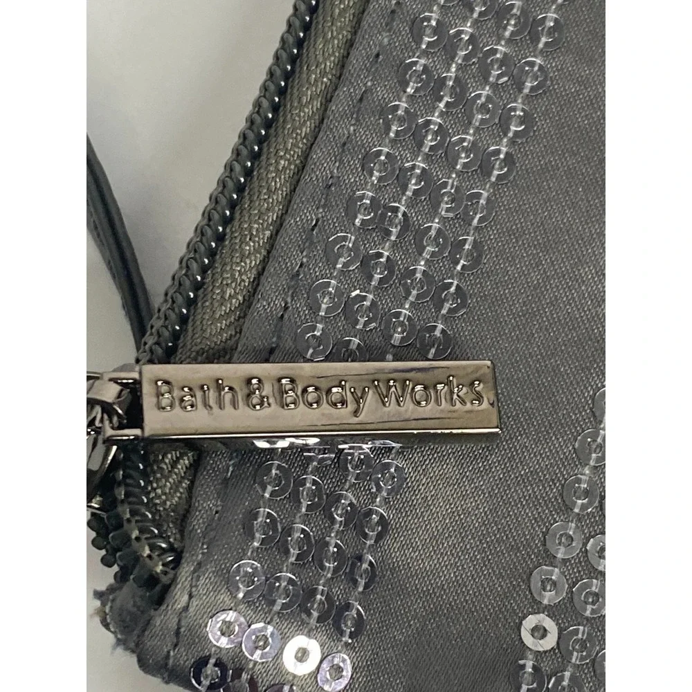 BATH & BODY WORKS Tote Bag Gray‎ Sequin Nylon With Clutch Make-Up Bag New